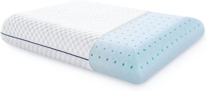 WEEKENDER Gel Memory Foam Pillow with a soft blue cover, designed for comfort and support during sleep.