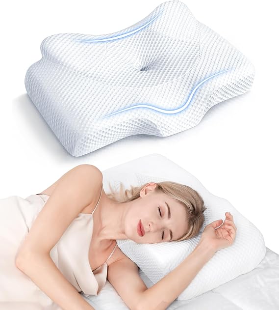 A woman peacefully sleeping on a pillow that says "sleep better," featuring the Osteo Cervical brand.