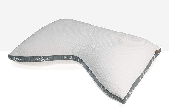 The Ultimate Side Sleeper Pillow features a white cover with gray trim, perfect for a restful night's sleep.