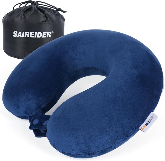 SAIREIDER Neck Pillows for Travel features a sunbelt travel pillow and eye mask, perfect for restful travel experiences.