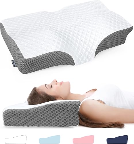 A woman resting her head on the Groye Adjustable Pillow, showcasing its comfort and support with memory foam.